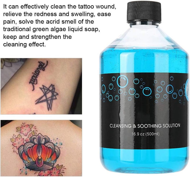 woobles 500 ml Blue Tattoo Cleansing Soothing Solution Clean Skin Relief Tattoo Supply Clean Ink Tattoo Cleaning Solution Painting Tattoo Green Algae Soap - Image 5
